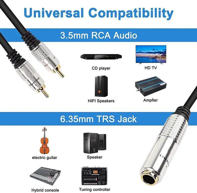 Alt view image 5 of 6 - 6.35mm to 2 RCA Splitter Cable, 6.5mm 1/4" Female TRS to Dual RCA | Male Stereo Audio Connector Wire Adapter-50cm/19.6Inch