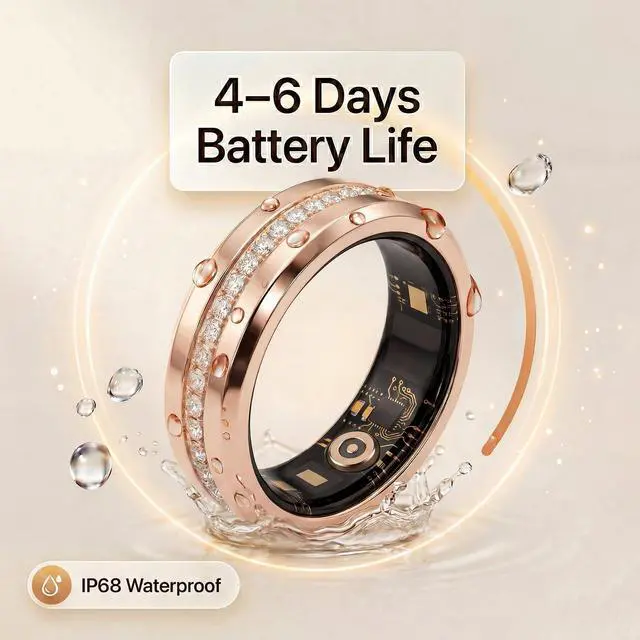Alt view image 6 of 6 - S2 Smart Ring for Women, Traditional Chinese Medicine Monitoring, Health Tracker, Sleep Tracker, iOS & Android Compatible (Gold, 10)