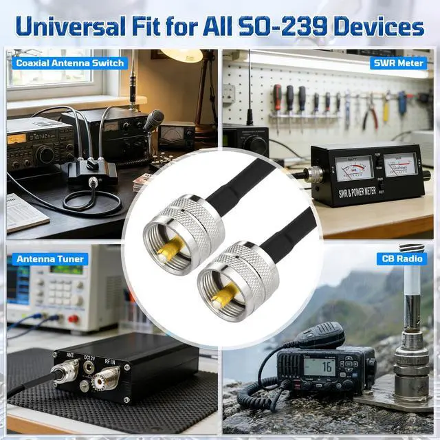 Alt view image 4 of 6 - PL259 Cable 6ft CB Cable RG58 PL-259 UHF Male to Male Jumper | 50 Ohm Coax for SWR Meter Ham Radio Antenna Tuner Amateur Radio, Antenna Analyzer