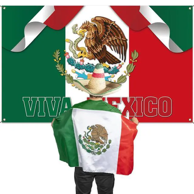 Alt view image 3 of 5 - Viva Mexico Backdrop Banner Dia De La Independencia Mexican Independence Day Party Photography Background Wall Decoration