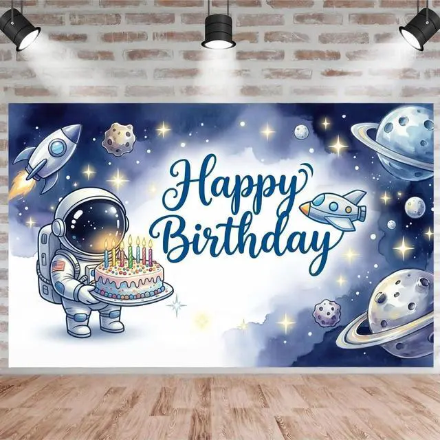 Main image of Happy Birthday Backdrop Astronaut Backdrops Photography Background Banner