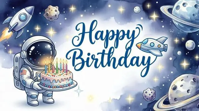 Alt view image 2 of 7 - Happy Birthday Backdrop Astronaut Backdrops Photography Background Banner