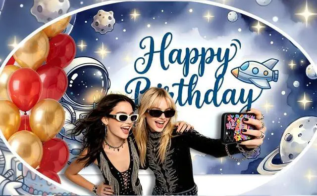 Alt view image 4 of 7 - Happy Birthday Backdrop Astronaut Backdrops Photography Background Banner