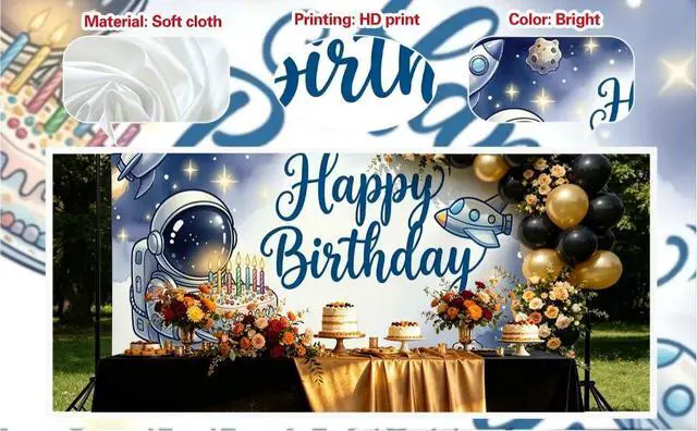 Alt view image 5 of 7 - Happy Birthday Backdrop Astronaut Backdrops Photography Background Banner