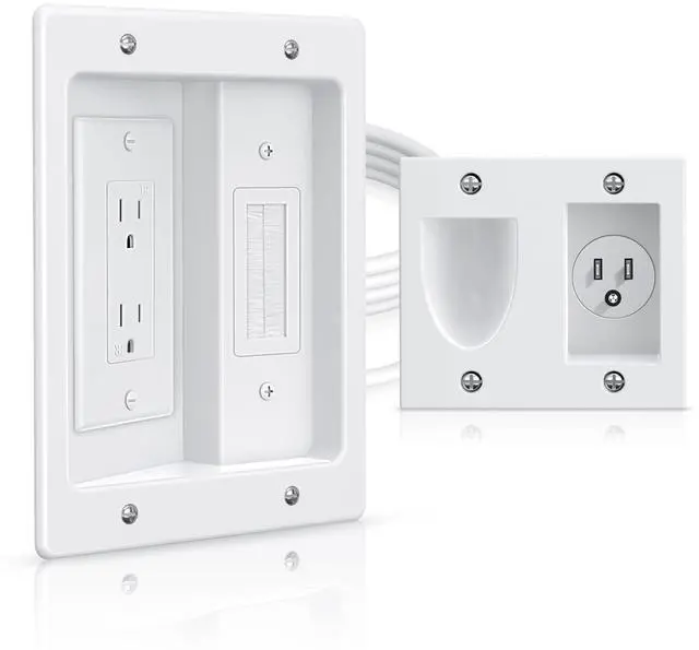 Main image of Dual Outlet in Wall Cable Management Kit, TV Cord Hider for Wall Mounted TV, Recessed Low Voltage Media Wall Plate for Power Cables & Low Voltage Wires
