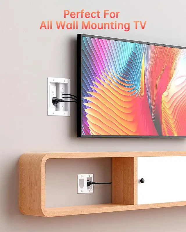 Alt view image 2 of 6 - Dual Outlet in Wall Cable Management Kit, TV Cord Hider for Wall Mounted TV, Recessed Low Voltage Media Wall Plate for Power Cables & Low Voltage Wires