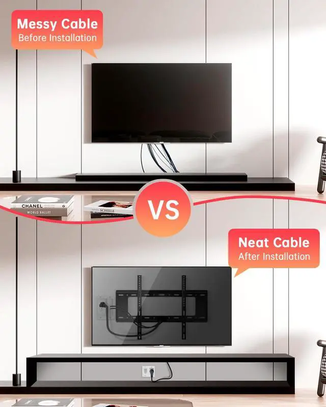 Alt view image 3 of 6 - Dual Outlet in Wall Cable Management Kit, TV Cord Hider for Wall Mounted TV, Recessed Low Voltage Media Wall Plate for Power Cables & Low Voltage Wires