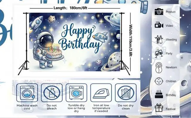 Alt view image 7 of 7 - Happy Birthday Backdrop Astronaut Backdrops Photography Background Banner
