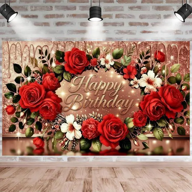 Main image of Happy Birthday Backdrop Rose Gold backdrops Banner Photography Background