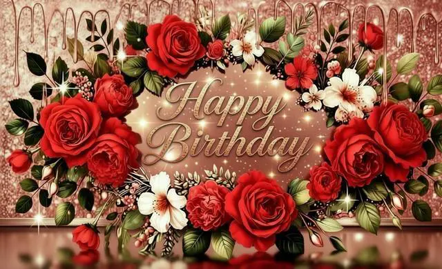 Alt view image 2 of 7 - Happy Birthday Backdrop Rose Gold backdrops Banner Photography Background