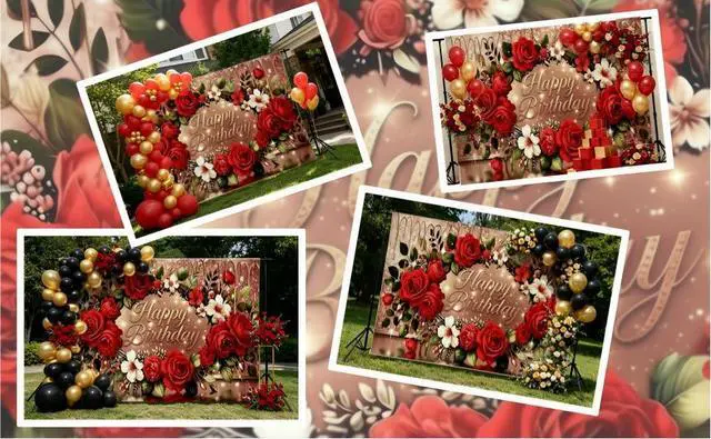 Alt view image 5 of 7 - Happy Birthday Backdrop Rose Gold backdrops Banner Photography Background