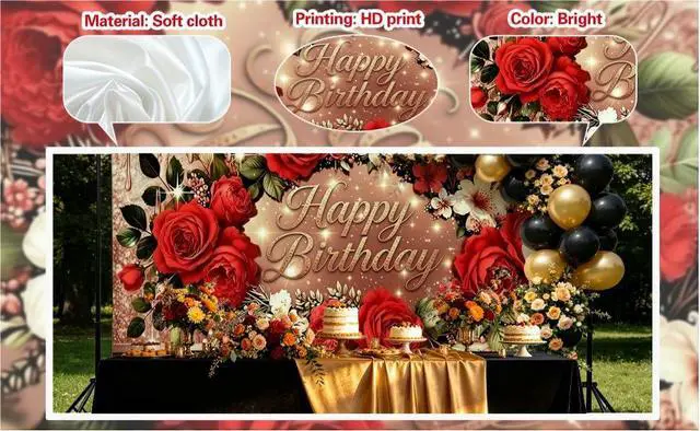 Alt view image 6 of 7 - Happy Birthday Backdrop Rose Gold backdrops Banner Photography Background