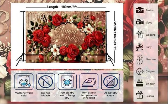Alt view image 7 of 7 - Happy Birthday Backdrop Rose Gold backdrops Banner Photography Background