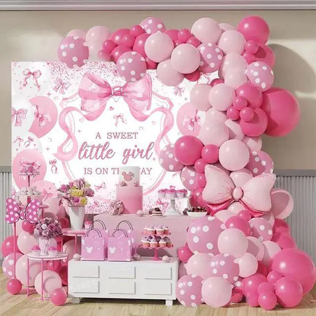 Alt view image 4 of 7 - Pink Bow Baby Shower Backdrop for Girls 7x5FT A Sweet Little Girl is On His Way Banner Background Welcome Baby Girl Baby Shower Party Decorations Supplies Photo Props