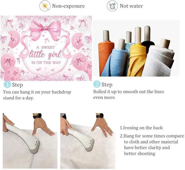 Alt view image 7 of 7 - Pink Bow Baby Shower Backdrop for Girls 7x5FT A Sweet Little Girl is On His Way Banner Background Welcome Baby Girl Baby Shower Party Decorations Supplies Photo Props