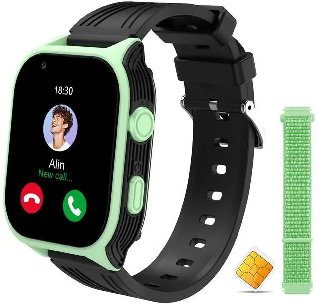 Main image of 4G Kids Smart Watch with SIM Crad GPS Tracker Whatsapp 1.83" Large Touch Screen WiFi, Call, Voice Video Chat, SOS, Bluetooth, Alarm, Pedometer, Music, Camera Children for Age 4-15 Gift Green
