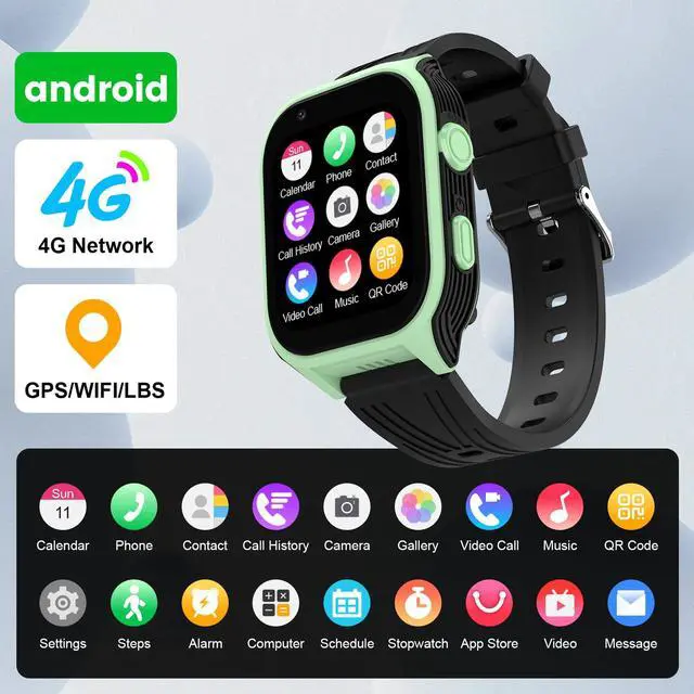 Alt view image 3 of 6 - 4G Kids Smart Watch with SIM Crad GPS Tracker Whatsapp 1.83" Large Touch Screen WiFi, Call, Voice Video Chat, SOS, Bluetooth, Alarm, Pedometer, Music, Camera Children for Age 4-15 Gift Green