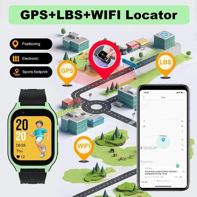 Alt view image 4 of 6 - 4G Kids Smart Watch with SIM Crad GPS Tracker Whatsapp 1.83" Large Touch Screen WiFi, Call, Voice Video Chat, SOS, Bluetooth, Alarm, Pedometer, Music, Camera Children for Age 4-15 Gift Green