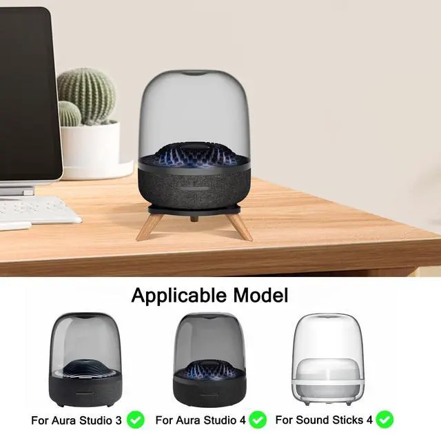 Alt view image 4 of 6 - Speaker Stand Desk Support Tray Base with Wood Feet, Desktop Display Holder for Harman Kardon Aura Studio 2 3 4 Soundsticks 4 Home Audio
