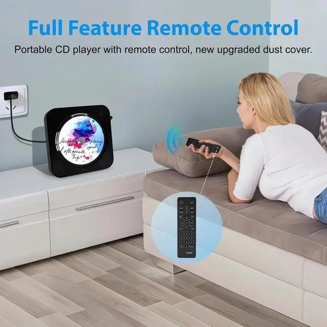 Alt view image 4 of 7 - CD Player Portable Bluetooth Desktop CD Player for Home, Black | HiFi stereo sound | LED display | Timer | FM radio | AUX/USB/TF interface | Suitable for offices, children