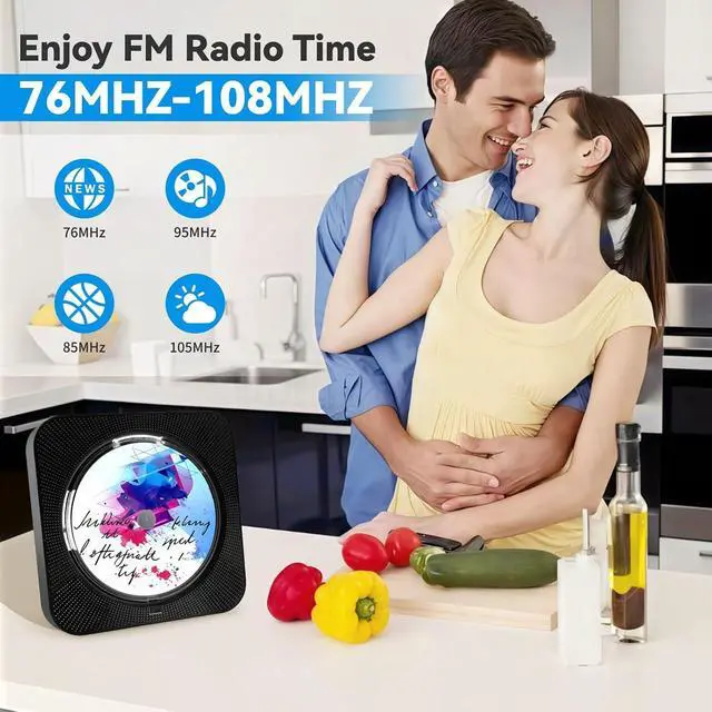 Alt view image 5 of 7 - CD Player Portable Bluetooth Desktop CD Player for Home, Black | HiFi stereo sound | LED display | Timer | FM radio | AUX/USB/TF interface | Suitable for offices, children