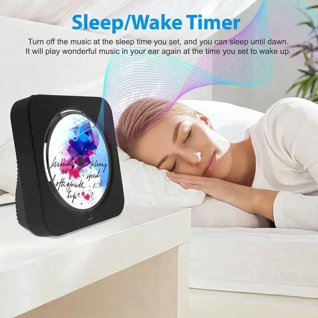 Alt view image 6 of 7 - CD Player Portable Bluetooth Desktop CD Player for Home, Black | HiFi stereo sound | LED display | Timer | FM radio | AUX/USB/TF interface | Suitable for offices, children