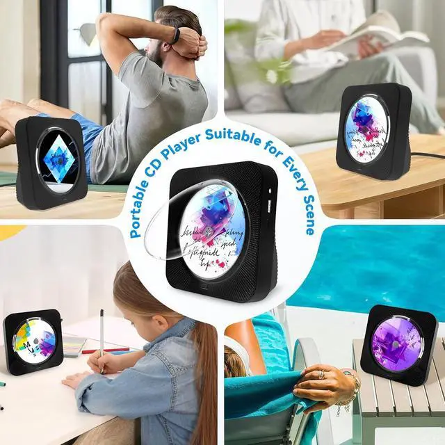 Alt view image 7 of 7 - CD Player Portable Bluetooth Desktop CD Player for Home, Black | HiFi stereo sound | LED display | Timer | FM radio | AUX/USB/TF interface | Suitable for offices, children
