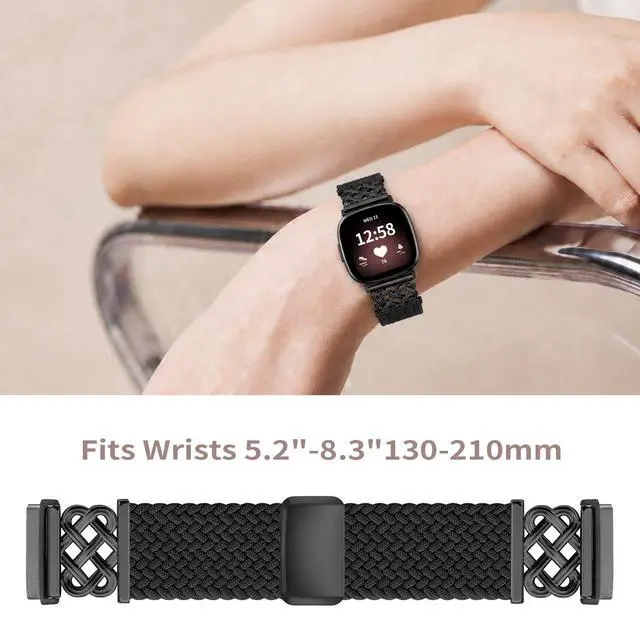 Alt view image 4 of 7 - Celtic Heart Knot Braided Band Compatible with Fitbit Versa 4/Versa 3/Sense 2/Sense Bands for Women Men, Elastic Nylon Sport Loop Adjustable Replacement Strap with Upgraded Metal Fastener