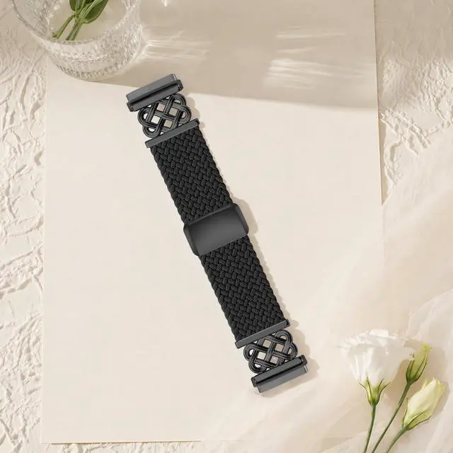 Alt view image 7 of 7 - Celtic Heart Knot Braided Band Compatible with Fitbit Versa 4/Versa 3/Sense 2/Sense Bands for Women Men, Elastic Nylon Sport Loop Adjustable Replacement Strap with Upgraded Metal Fastener