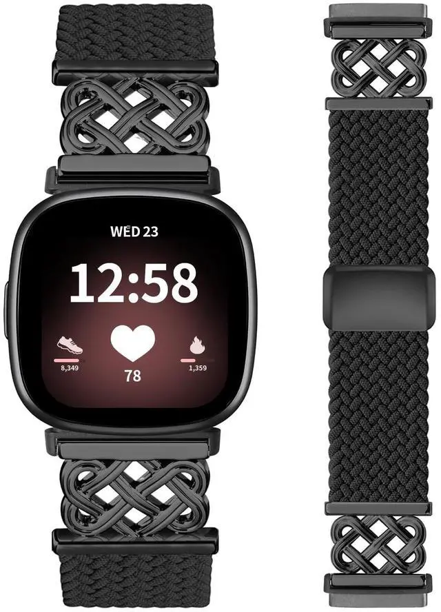 Main image of Celtic Heart Knot Braided Band Compatible with Fitbit Versa 4/Versa 3/Sense 2/Sense Bands for Women Men, Elastic Nylon Sport Loop Adjustable Replacement Strap with Upgraded Metal Fastener