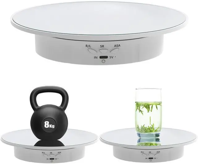 Main image of Electric Turntable, 360 Degree Adjustable speed Revolving Base for Photography,Jewelry,3D Models,Watch, USB Power Supply,Motorized Turntable/7.8 inches/Load 17 LB (White Mirror)