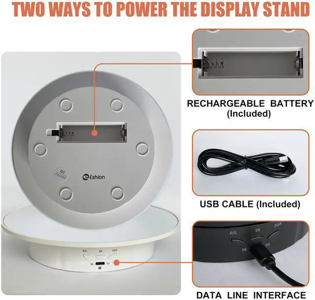 Alt view image 2 of 7 - Electric Turntable, 360 Degree Adjustable speed Revolving Base for Photography,Jewelry,3D Models,Watch, USB Power Supply,Motorized Turntable/7.8 inches/Load 17 LB (White Mirror)