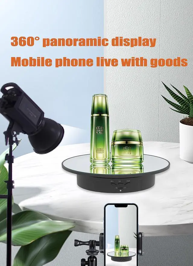 Alt view image 3 of 7 - Electric Turntable, 360 Degree Adjustable speed Revolving Base for Photography,Jewelry,3D Models,Watch, USB Power Supply,Motorized Turntable/7.8 inches/Load 17 LB (White Mirror)