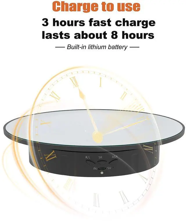 Alt view image 6 of 7 - Electric Turntable, 360 Degree Adjustable speed Revolving Base for Photography,Jewelry,3D Models,Watch, USB Power Supply,Motorized Turntable/7.8 inches/Load 17 LB (White Mirror)
