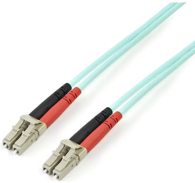 Main image of StarTech 10ft/3m OM3 Multimode Fiber, LC to LC, Duplex 100G (A50FBLCLC3) | 50/125 fiber, 100Gbps, Optic Cable, Full, LSZH, Jumper Cord, UPC ceramic ferrules, Aqua Aramid jacket, EMI immune, TIA/EIA