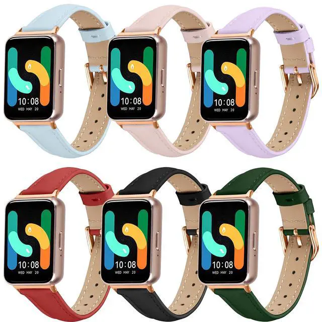 Alt view image 7 of 7 - Straps Compatible with Samsung Galaxy Fit3 Strap, Slim Genuine Leather Business Sport Band Replacement Adjustable Wristband Bands for Galaxy Fit 3 SM-R390