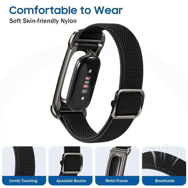 Alt view image 2 of 7 - Stretchy Band Compatible with Fitbit Air, Sport Loop Elastic Strap | Soft Stretchy Nylon Loop Band, Adjustable Replacement Strap, Breathable Wristband, Ultra-thin & Lightweight, for Women Men