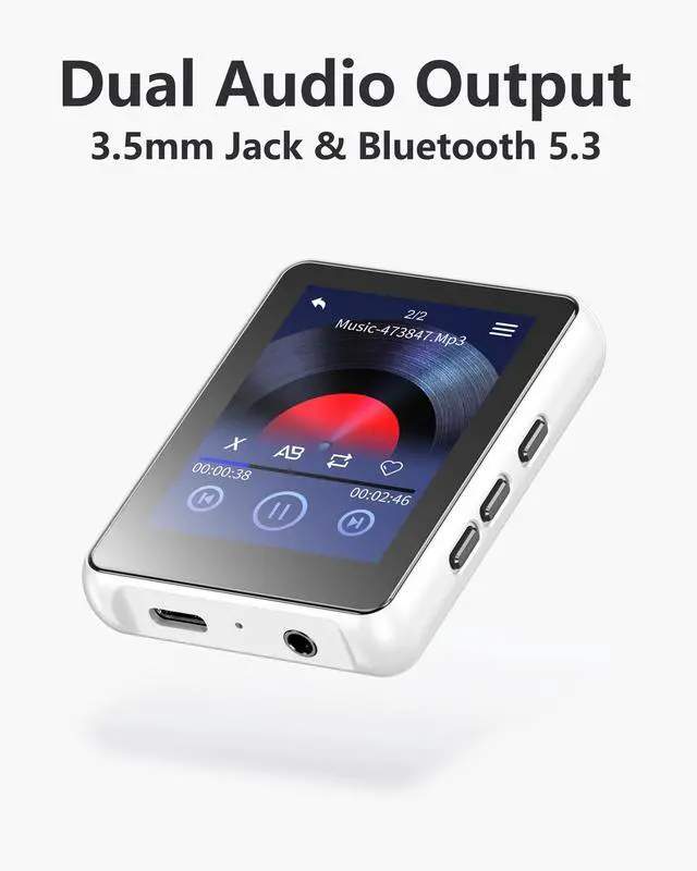 Alt view image 3 of 7 - 64GB MP3 Player with Bluetooth 5.3,Zinc Alloy Metal Portable Music Player,2.4" Small Touch Screen,HiFi Lossless Sound,FM Radio,3.5mm Jack,No WiFi for Summer Camp,Sports & Travel,White