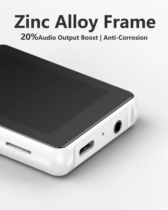 Alt view image 2 of 7 - 64GB MP3 Player with Bluetooth 5.3,Zinc Alloy Metal Portable Music Player,2.4" Small Touch Screen,HiFi Lossless Sound,FM Radio,3.5mm Jack,No WiFi for Summer Camp,Sports & Travel,White