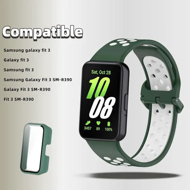 Alt view image 2 of 6 - Silicone Bands Compatible with Samsung Galaxy Fit 3 SM-R390, with PC Case Waterproof Sport Watch Band Soft Breathable Strips for Men Women