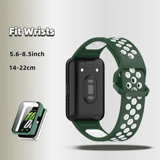 Alt view image 4 of 6 - Silicone Bands Compatible with Samsung Galaxy Fit 3 SM-R390, with PC Case Waterproof Sport Watch Band Soft Breathable Strips for Men Women