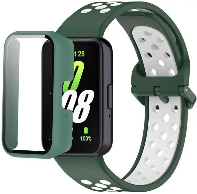 Main image of Silicone Bands Compatible with Samsung Galaxy Fit 3 SM-R390, with PC Case Waterproof Sport Watch Band Soft Breathable Strips for Men Women