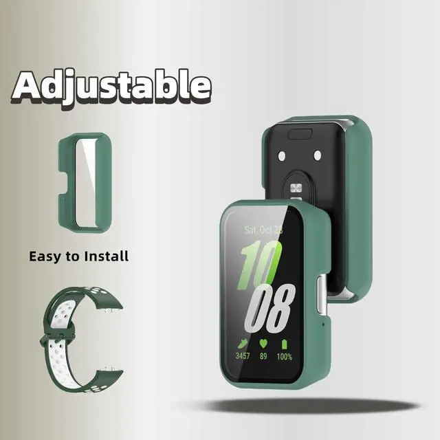 Alt view image 5 of 6 - Silicone Bands Compatible with Samsung Galaxy Fit 3 SM-R390, with PC Case Waterproof Sport Watch Band Soft Breathable Strips for Men Women