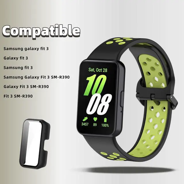 Alt view image 2 of 6 - Silicone Bands Compatible with Samsung Galaxy Fit 3 SM-R390, with PC Case Waterproof Sport Watch Band Soft Breathable Strips for Men Women