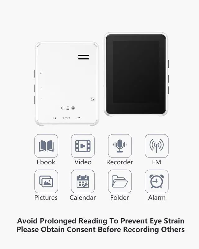 Alt view image 6 of 7 - 64GB MP3 Player with Bluetooth 5.3,Zinc Alloy Metal Portable Music Player,2.4" Small Touch Screen,HiFi Lossless Sound,FM Radio,3.5mm Jack,No WiFi for Summer Camp,Sports & Travel,White