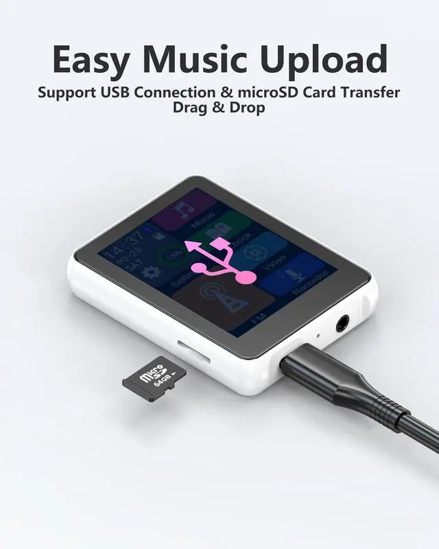 Alt view image 7 of 7 - 64GB MP3 Player with Bluetooth 5.3,Zinc Alloy Metal Portable Music Player,2.4" Small Touch Screen,HiFi Lossless Sound,FM Radio,3.5mm Jack,No WiFi for Summer Camp,Sports & Travel,White