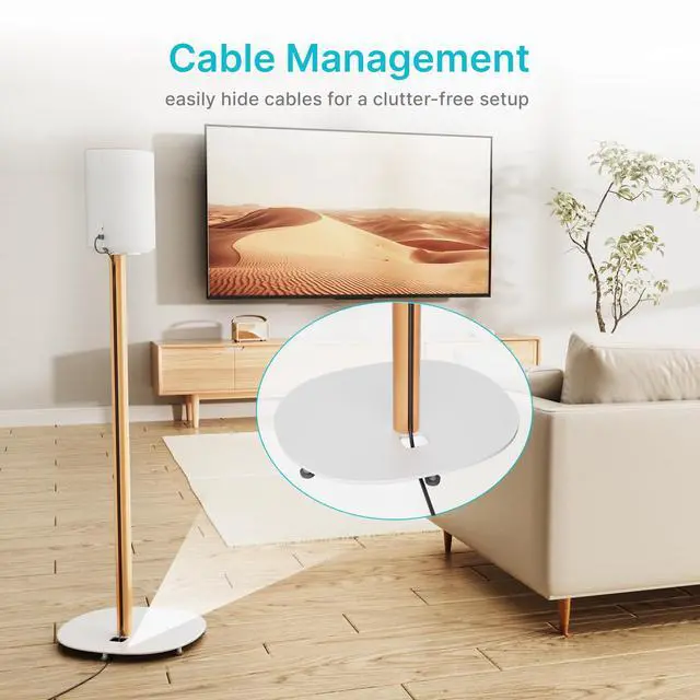 Alt view image 4 of 6 - Speaker Stand Compatible with Sonos era 100,100 SL,300,2 Pack,White | 30.6" Fixed Height Floor Stand Pair, Wooden Speaker Stand, White & Beech