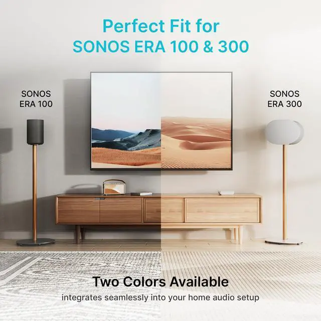 Alt view image 2 of 6 - Speaker Stand Compatible with Sonos era 100,100 SL,300,2 Pack,White | 30.6" Fixed Height Floor Stand Pair, Wooden Speaker Stand, White & Beech