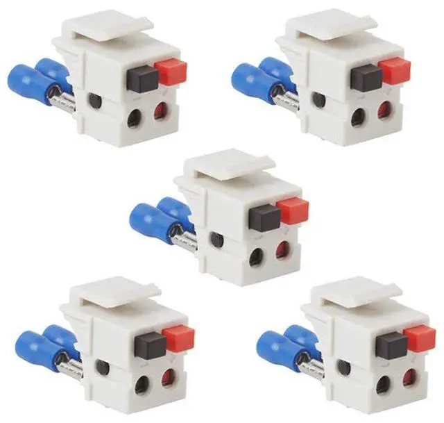 Main image of Speaker Keystone Jack Spring Loaded Speaker Jack for Keystone Wall Plate, Female to Female, for Home Theater Wall Plates - White (5 Pack)