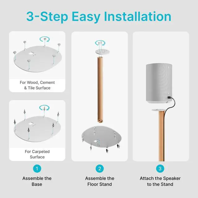 Alt view image 5 of 6 - Speaker Stand Compatible with Sonos era 100,100 SL,300,2 Pack,White | 30.6" Fixed Height Floor Stand Pair, Wooden Speaker Stand, White & Beech